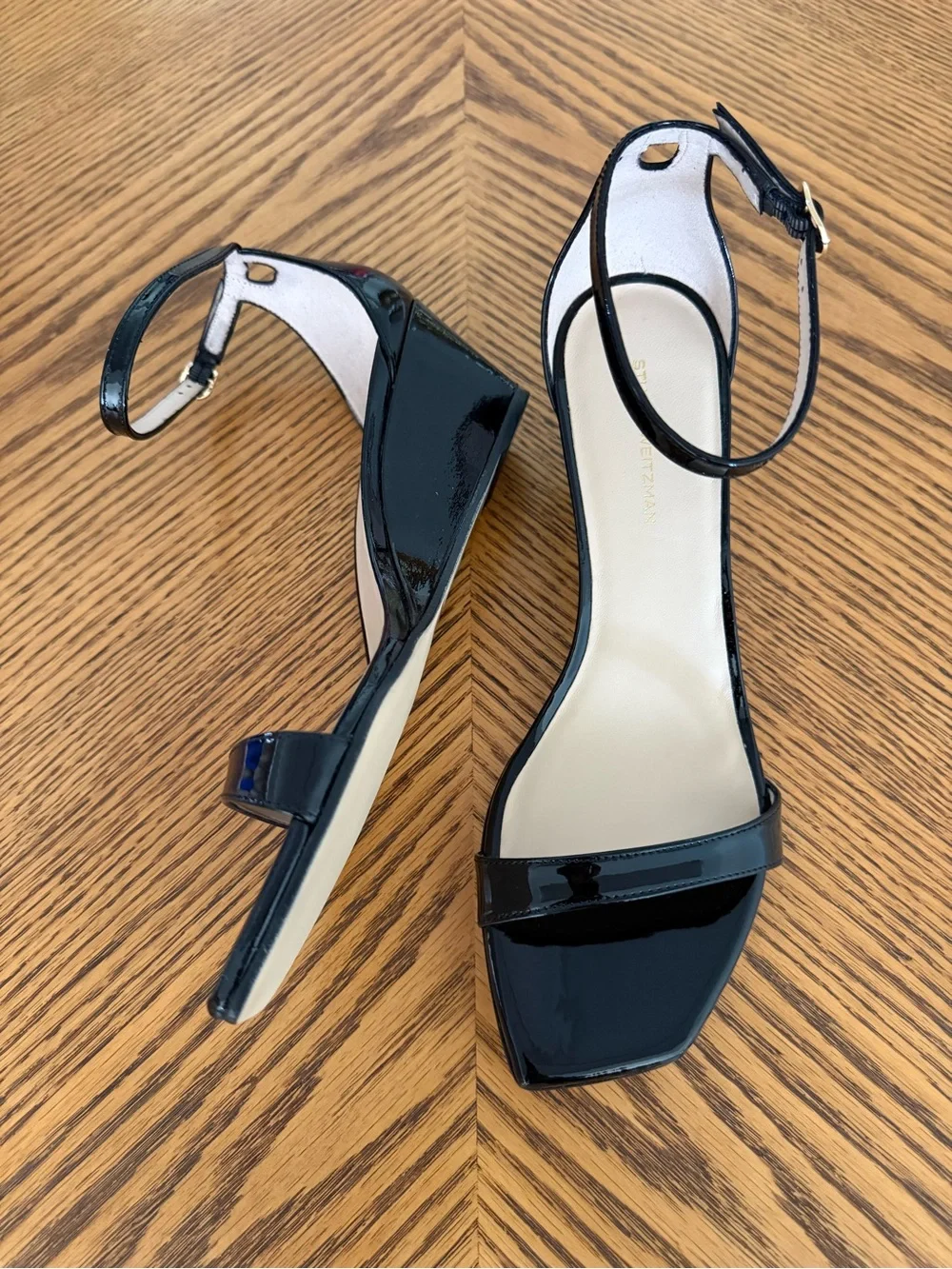 STUART WEITZMAN Nudistcurve 50 Patent Wedge Sandal - Black